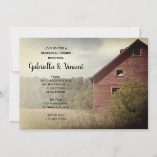 Rustic Red Barn Country Wedding Rehearsal Dinner Invitation