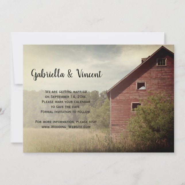 Rustic Red Barn Country Wedding Save the Date Invitation (Front)