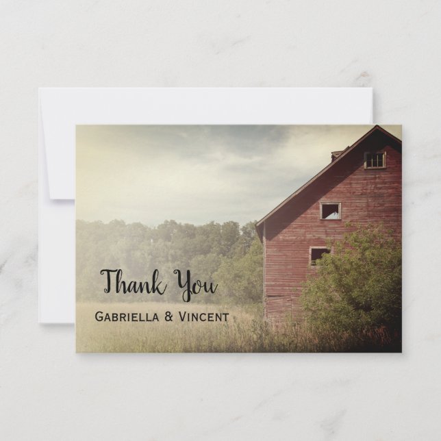 Rustic Red Barn Country Wedding Thank You Note Card (Front)