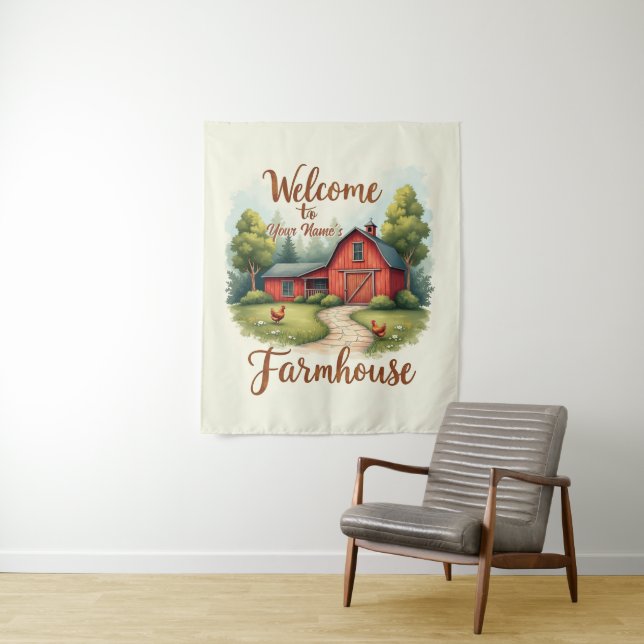 Rustic Red Barn Farmhouse Wall Decor Tapestry (In Situ)