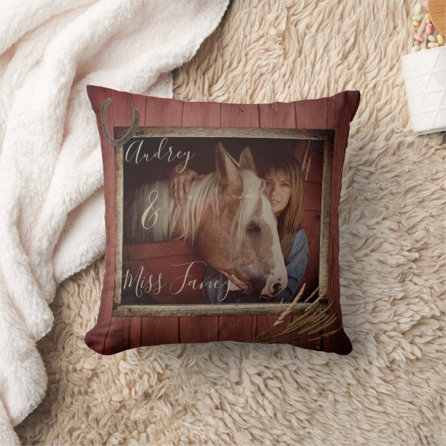 Rustic Red Barn Personalised Photo & Text Cushion (Blanket)