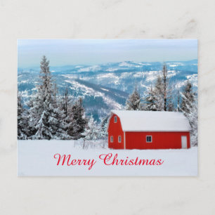 Rustic Red Barn Snow Christmas Winter Holiday Postcard