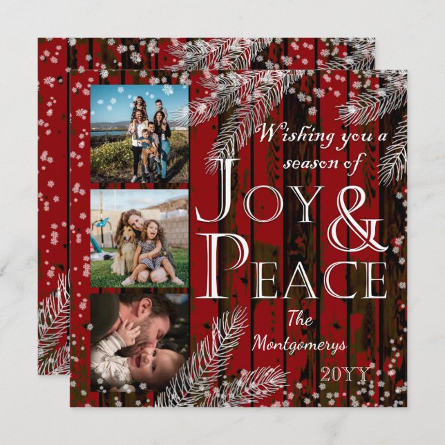 Rustic Red Barn Snow Pine Joy and Peace Holiday  (Front/Back)