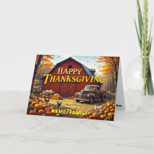 Rustic Red Barn with Vintage Truck Holiday Card