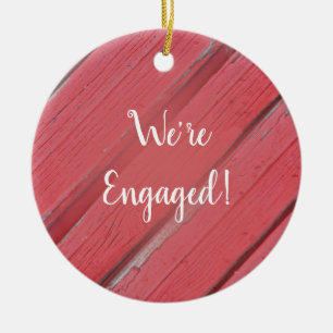 Rustic Red Barn Wood Country Engagement Ceramic Ornament