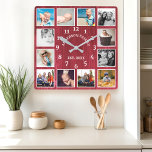 Rustic Red Barn Wood Farmhouse 12 Photo Collage Square Wall Clock<br><div class="desc">Rustic Red Barn Wood Farmhouse 12 Photo Collage Square Wall Clock. Large beautiful rustic white barn vintage wood personalised family name year established wall decor clock. The perfect country wooden plank look for any home or kitchen.</div>