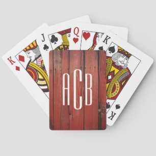 Rustic Red Barn Wood Three Letter Monogram Playing Cards