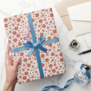 Rustic Red & Beige Ditsy Snowflake Christmas  Wrapping Paper