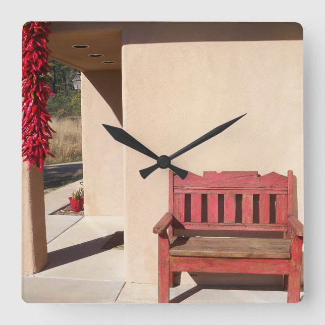 rustic red bench on a clock (Front)