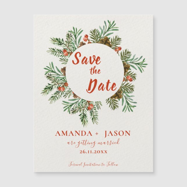 Rustic Red Berries Christmas Wedding Save the Date (Front)