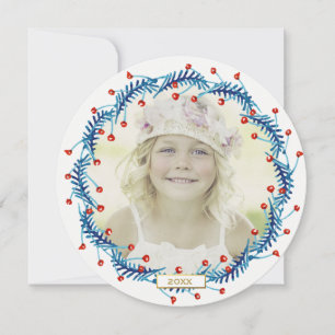 Rustic Red Berry Christmas Wreath Holiday Photo Card