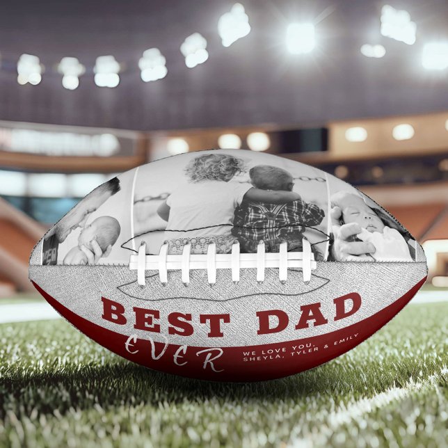 Rustic Red Best Dad Father`s Day 3 Photo Collage Football (Creator Uploaded)