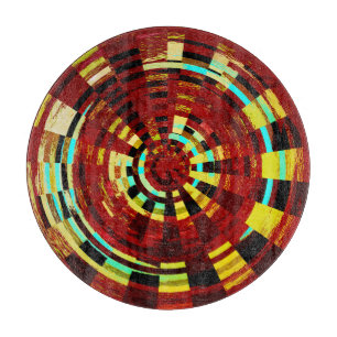 Rustic Red Black Blue Yellow Circular Pattern Cutting Board