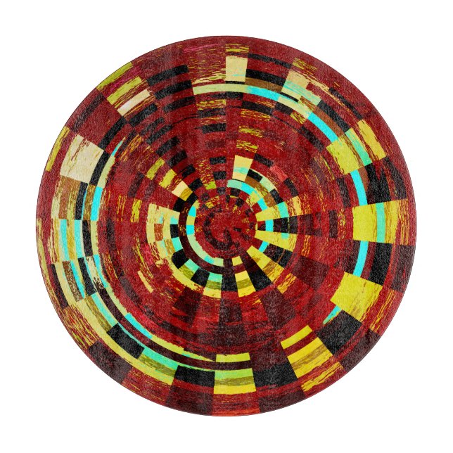 Rustic Red Black Blue Yellow Circular Pattern Cutting Board (Front)