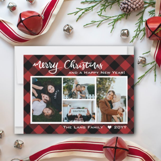 Rustic Red Black Buffalo Check Merry Christmas Holiday Card (Creator Uploaded)