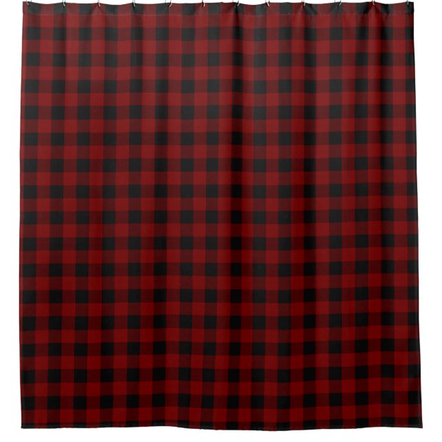Rustic Red | Black Buffalo Check Plaid Pattern Shower Curtain (Front)