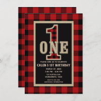 Rustic Red Black Buffalo Plaid 1st Birthday Party