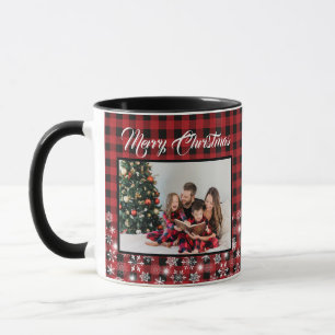 Rustic Red Black Buffalo Plaid Family Photo Mug