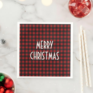 Rustic Red & Black Buffalo Plaid Merry Christmas Napkin