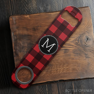 Rustic Red & Black Buffalo Plaid Pattern Monogram