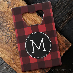 Rustic Red Black Buffalo Plaid Pattern Monogram
