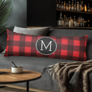 Rustic Red & Black Buffalo Plaid Pattern Monogram Body Cushion