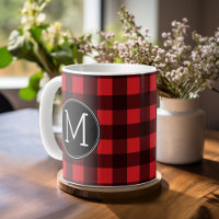 Rustic Red Black Buffalo Plaid Pattern Monogram
