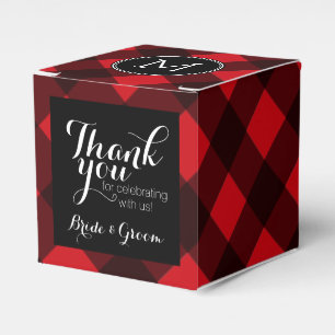 Rustic Red Black Buffalo Plaid Pattern Monogram Favour Box