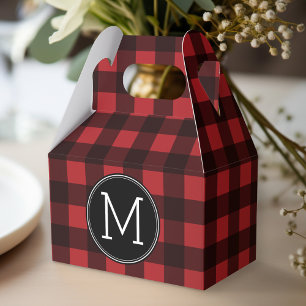 Rustic Red & Black Buffalo Plaid Pattern Monogram Favour Box