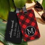 Rustic Red Black Buffalo Plaid Pattern Monogram Luggage Tag<br><div class="desc">A rugged and masculine design with an area for monograms. A classic, traditional pattern that has been around for years. If you need to adjust the artwork or change the font, you can click on the customise area. This will take you to the design tool where you can make many...</div>