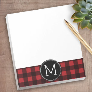 Rustic Red Black Buffalo Plaid Pattern Monogram Notepad
