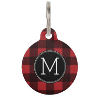 Rustic Red & Black Buffalo Plaid Pattern Monogram