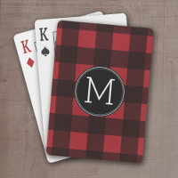 Rustic Red Black Buffalo Plaid Pattern Monogram