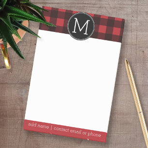 Rustic Red & Black Buffalo Plaid Pattern Monogram Post-it Notes