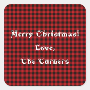 Rustic Red Black Buffalo Plaid Pattern Square Sticker