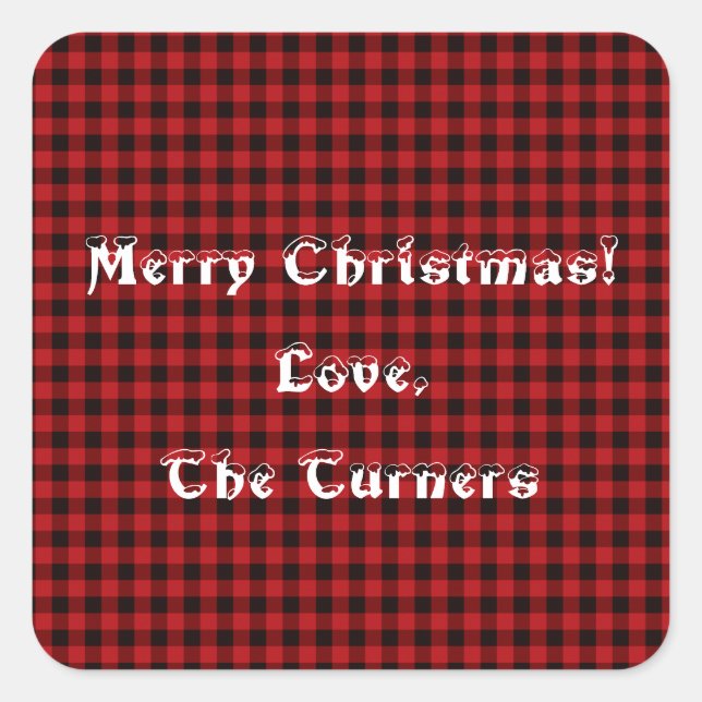 Rustic Red Black Buffalo Plaid Pattern Square Sticker (Front)