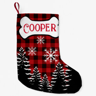 Rustic red, black buffalo plaid small christmas stocking
