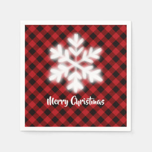 Rustic red black buffalo plaid -snow flake napkin