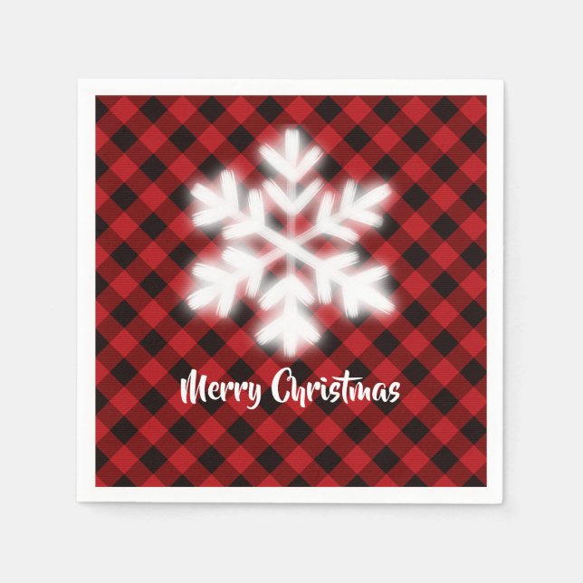 Rustic red black buffalo plaid -snow flake napkin (Front)