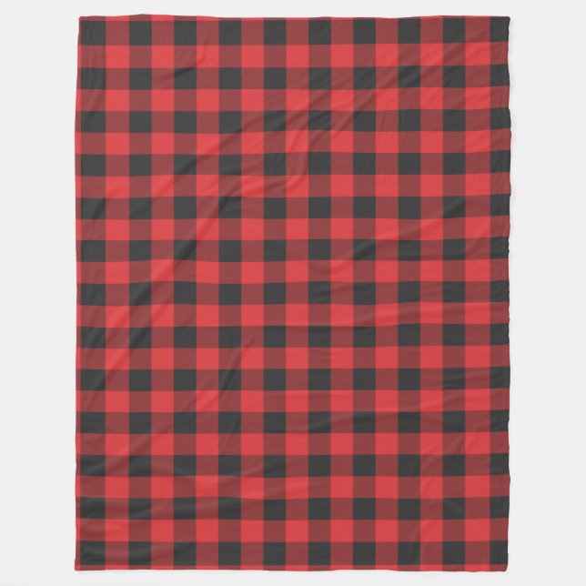 Rustic Red Black Farmhouse Plaid Fleece Blanket (Front)