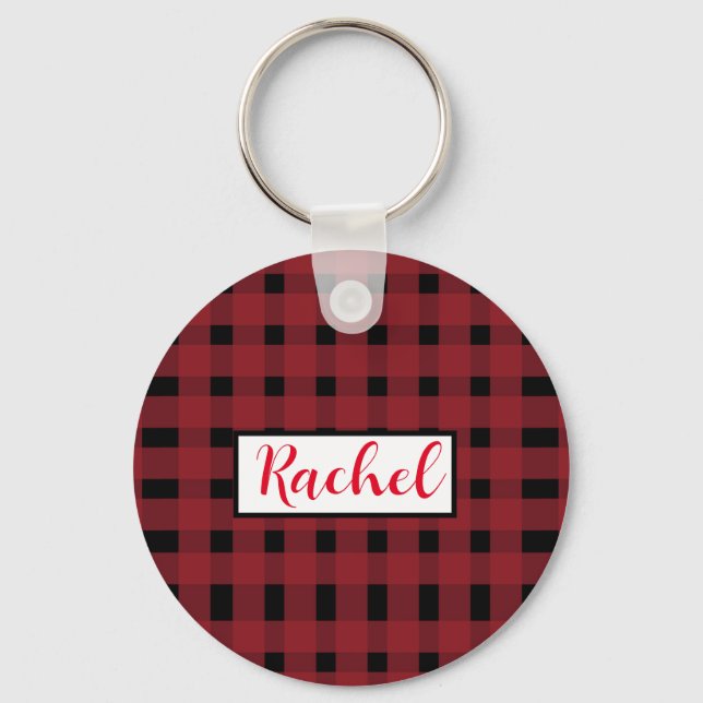 Rustic Red Black Gingham  Key Ring (Front)