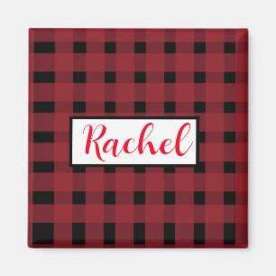 Rustic Red Black Gingham Personalised   Magnet