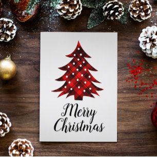 Rustic Red Black Plaid Blank Merry Christmas Tree Holiday Card