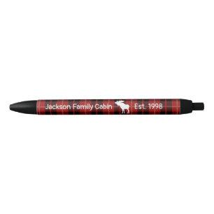 Rustic Red Black Plaid Moose Black Ink Pen