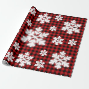 Rustic red black plaid pattern  frosty snow flake  wrapping paper