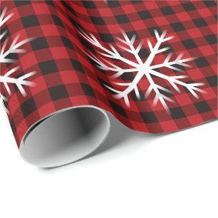 Rustic red black plaid, snow flake pattern wrapping paper