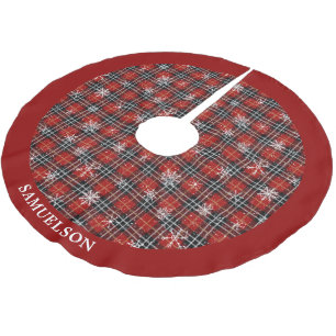 Rustic Red Black Plaid Snowflake Personalized Brushed Polyester Tree Skirt