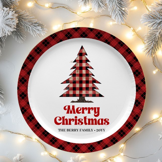 Rustic Red Black Plaid Tree Christmas Paper Plates (Rustic Red Black Plaid Tree Christmas Paper Plates)