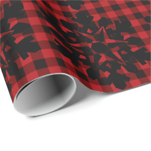 Rustic red black plaid with snowflake detail wrapping paper