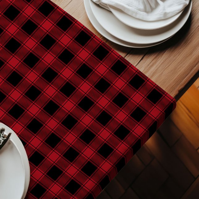 Rustic Red Black Runner Timeless Plaid for Tables (Rustic Red Black Runner Timeless Plaid for Tables)